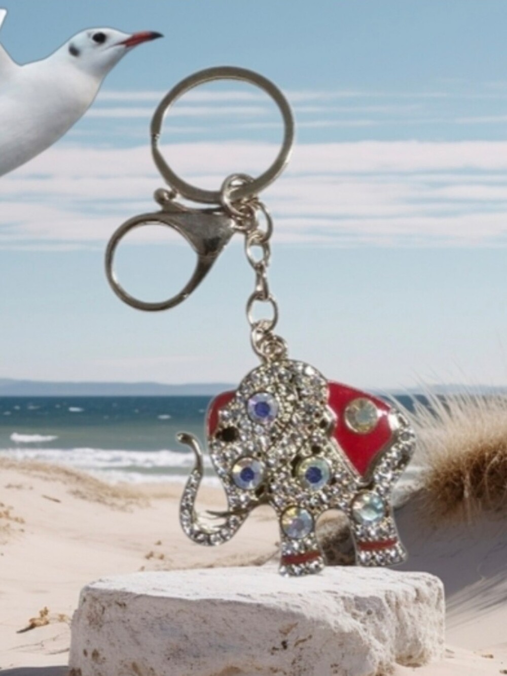 Red Crystal Elephant Keychain Card Holder - Fashion Accessory